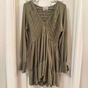 Dress Up Olive Green Textured Boho Tunic Dress
